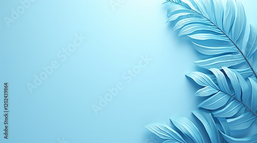 3D Render of Blue Tropical Leaves on a Blue Background