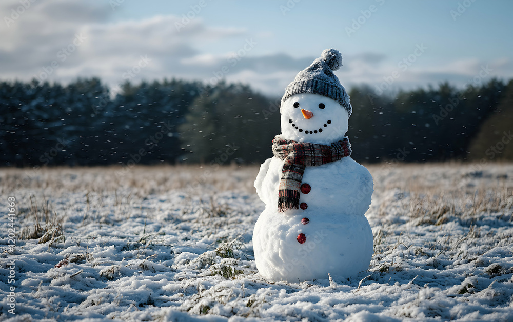 Obraz premium A Joyful Snowman in a Snowy Winter Wonderland