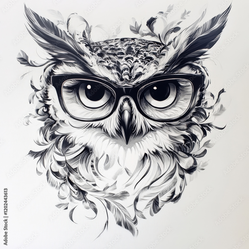 Fototapeta premium Owl with Glasses and Floral Design