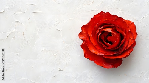 Impasto Red Rose on White Textured Canvas