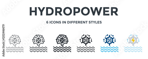Hydropower  Icon In Different Style Vector Illustration. Designed In Thin Line, Regular Line, Bold Line, Glyph, Color Fill, And Flat Style Can Be Used For Web