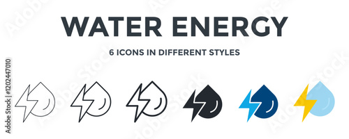 Water Energy  Icon In Different Style Vector Illustration. Designed In Thin Line, Regular Line, Bold Line, Glyph, Color Fill, And Flat Style Can Be Used For Web