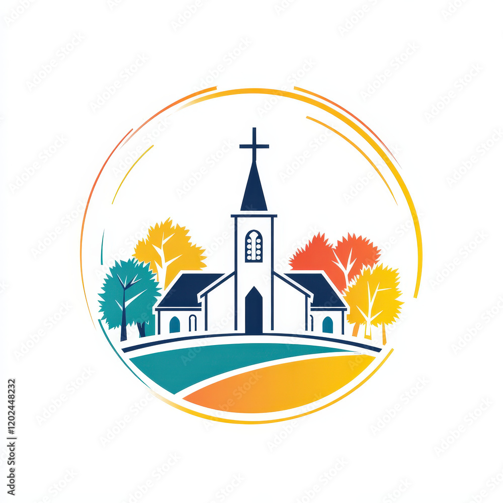 Fototapeta premium Church Surrounded by Vibrant Trees