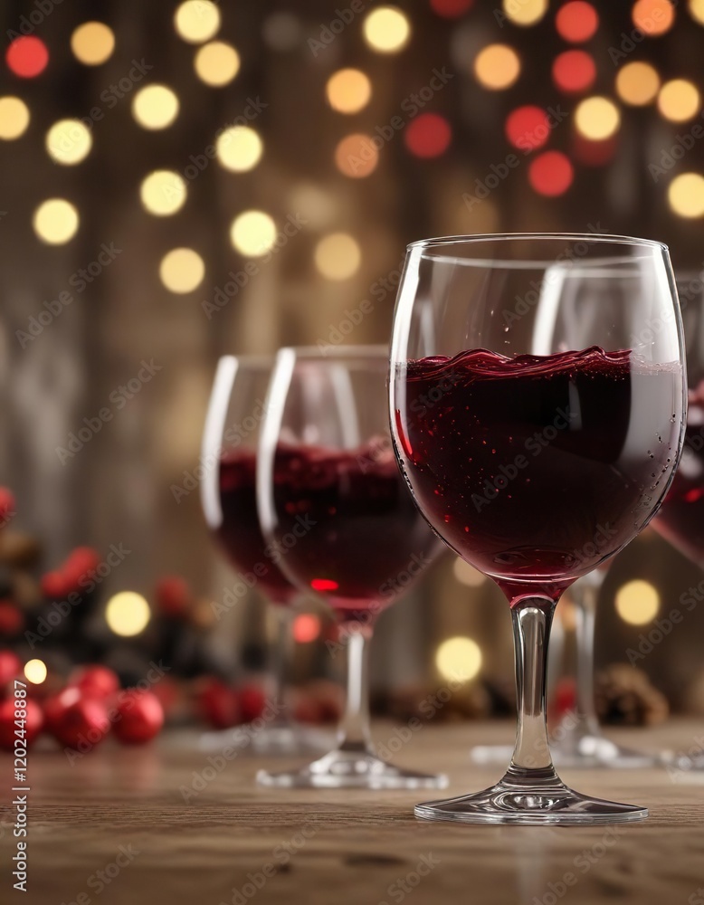 Festive wine glasses filled with red wine against a bokeh background, festive, drink, elegance, wine glasses, bokeh background Festive wine glasses filled with red wine against a bokeh background, festive, drink, elegance, wine glasses, bokeh background