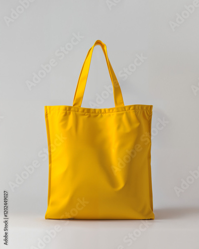 Bright yellow tote bag resting against a pale background showcasing simple yet stylish design and versatility for everyday use photo