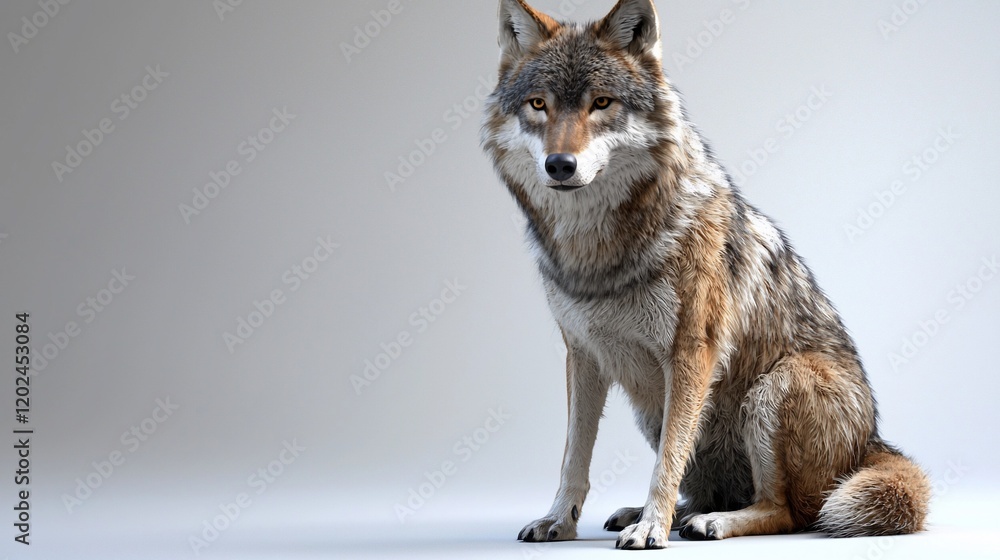 Fototapeta premium Majestic gray wolf sitting on white background.