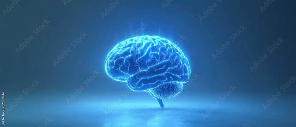 Artificial Intelligence brain with glowing connections on a blue background, presentation design Generative AI Artificial Intelligence brain with glowing connections on a blue background, presentation design Generative AI
