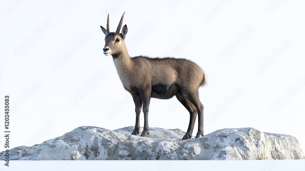 Serow standing on rocks against white background. Serow standing on rocks against white background.