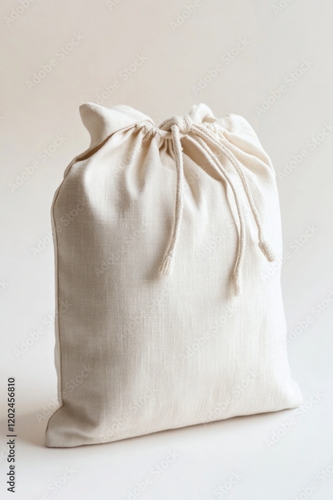 Soft fabric bag tied with drawstring, showcasing minimalistic de Soft fabric bag tied with drawstring, showcasing minimalistic de