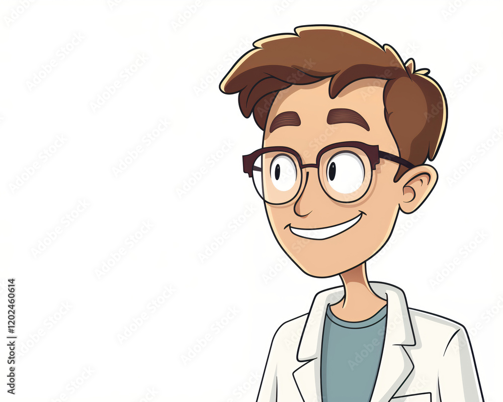 Fototapeta premium Friendly Cartoon Scientist in Lab Coat Illustration for Educational Use