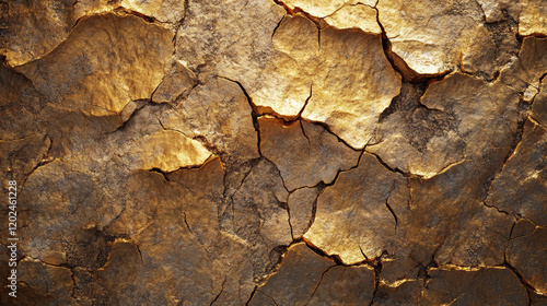 A natural, uneven gold texture with visible cracks and surfaces that give it a raw, unpolished appearance.  photo