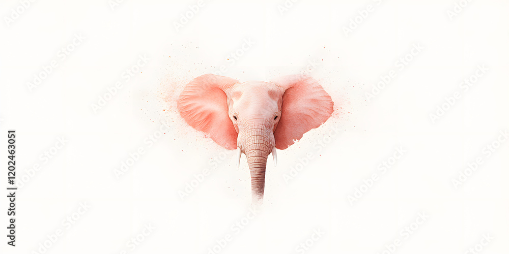 Pink elephant portrait against a white background. A gentle giant, beautifully rendered. Pink elephant portrait against a white background. A gentle giant, beautifully rendered.