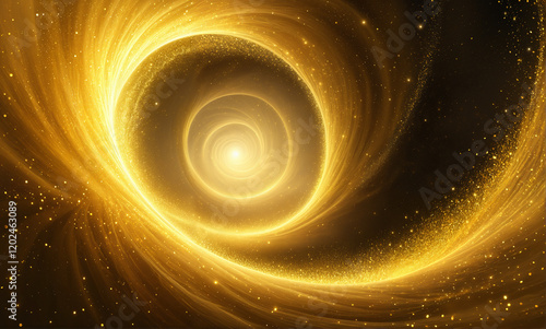   A mesmerizing vortex of golden mist, filled with glittering particles and an ethereal ambiance. photo