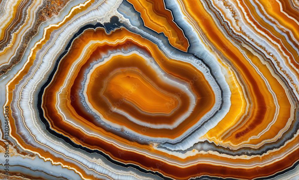 Obraz premium Close-up shot of an exquisitely polished agate slice, revealing intricate bands and patterns.