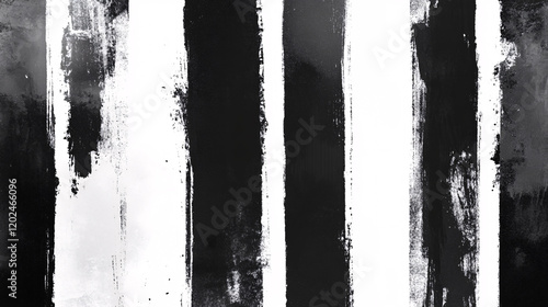 A bold abstract composition of black and white vertical stripes with rough edges and expressive brush textures in a modern art style  
