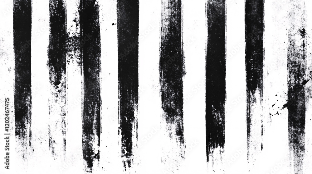 Fototapeta premium distressed black ink strokes arranged vertically on a white background creating a raw expressive and minimal abstract painting style