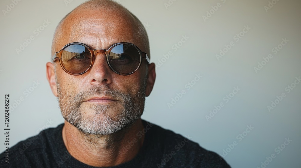 A profile portrait of a bald man with stylish sunglasses, radiating confidence and coolness A profile portrait of a bald man with stylish sunglasses, radiating confidence and coolness