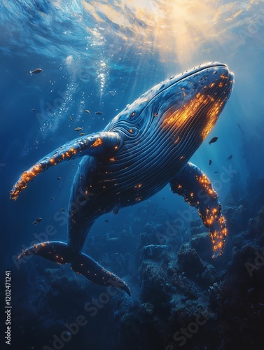 Futuristic Robotic Whale in Underwater City photo