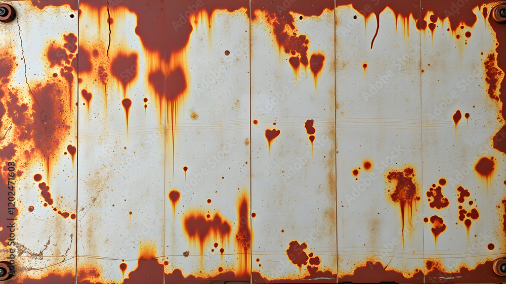 Fototapeta premium Processed collage of old rusty metal sheet texture in daylight. Background for banner, backdrop or texture for 3D mapping. Generative AI