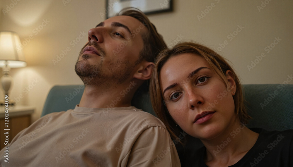 Intimate moment of couple leaning together in waiting room, love Intimate moment of couple leaning together in waiting room, love