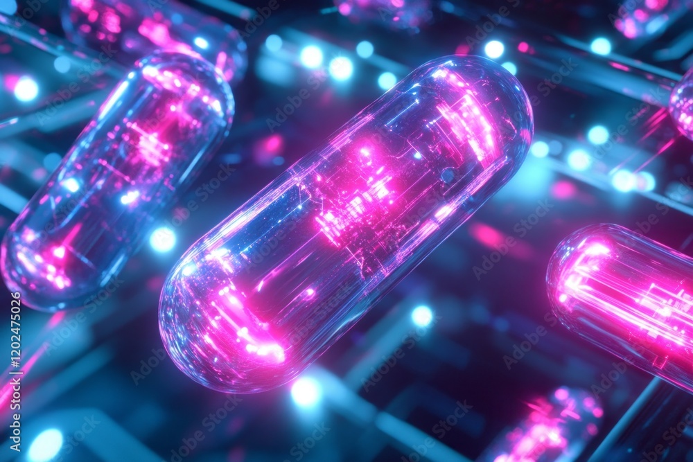 Futuristic Capsules Glow Brightly In Neon Light