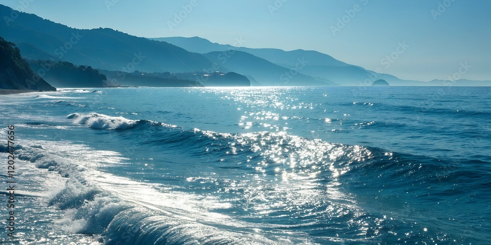 Sunlight Sparkling on a Calm Blue Water Ripple Surface Sunlight Sparkling on a Calm Blue Water Ripple Surface