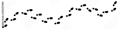 A path of footprints and footprints. Black heel footprint icons. Foot of a human leg in boots, shoes.Vector illustration.
