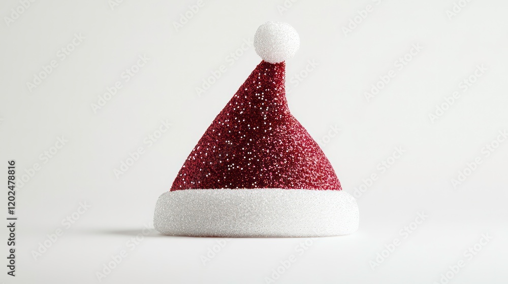 Festive red and white glittery Santa hat isolated on a white background, perfect for holiday celebrations and decorations. Festive red and white glittery Santa hat isolated on a white background, perfect for holiday celebrations and decorations.