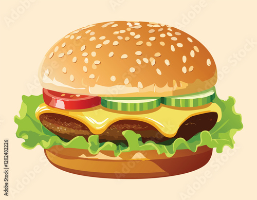 hamburger isolated on gradient background, and Fresh hamburger fast food with beef and cheese fast food.