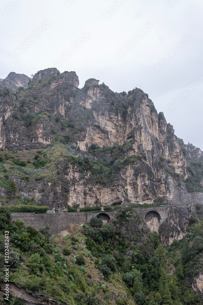 Sorrento Amalfi and Positano towns ona a bad winter weather the Sorrento Peninsula near Naples Italy Sorrento Amalfi and Positano towns ona a bad winter weather the Sorrento Peninsula near Naples Italy