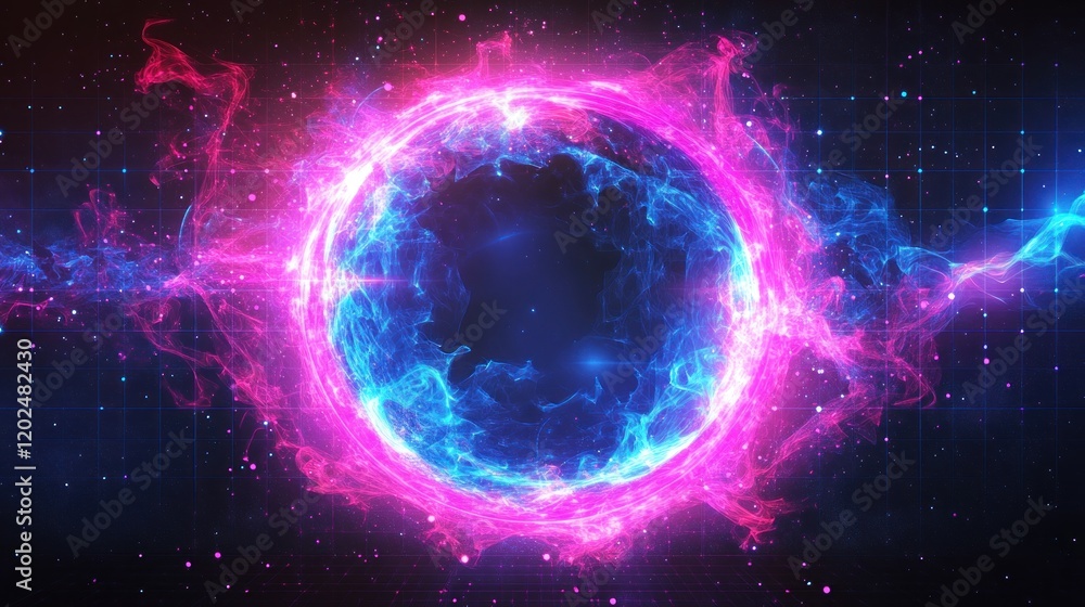Glowing energy sphere with vibrant pink and blue hues. Glowing energy sphere with vibrant pink and blue hues.