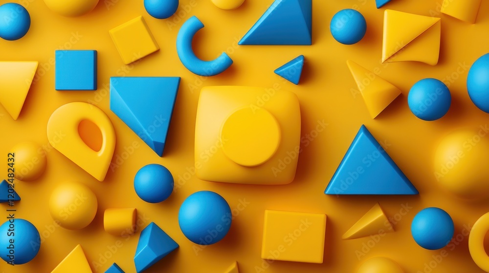 Abstract 3D shapes, yellow and blue geometric pattern background. Abstract 3D shapes, yellow and blue geometric pattern background.