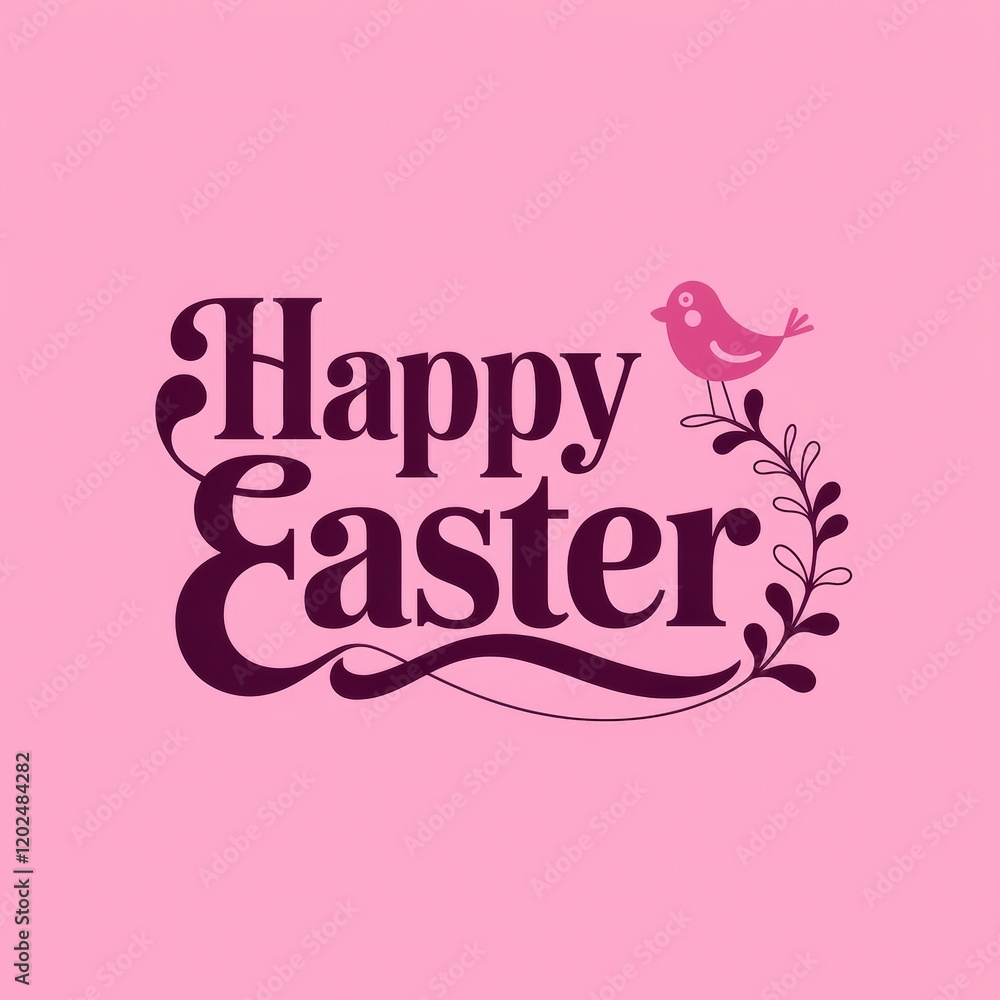 Happy Easter with Bird and Leafy Branch