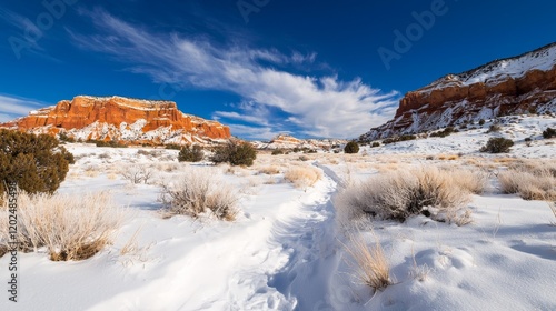 Wallpaper Mural Snowy Landscape with Red Rocks and Clear Blue Sky Torontodigital.ca