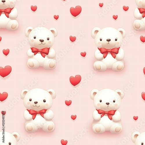 Wallpaper Mural Cute bear pattern with red hearts on a soft pink background ideal for crafts and decorations. Generative AI Torontodigital.ca