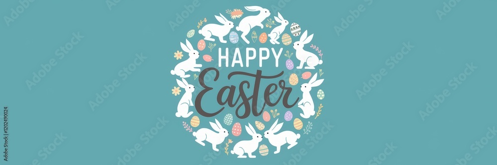Happy Easter with Bunnies and Eggs Wreath Happy Easter with Bunnies and Eggs Wreath