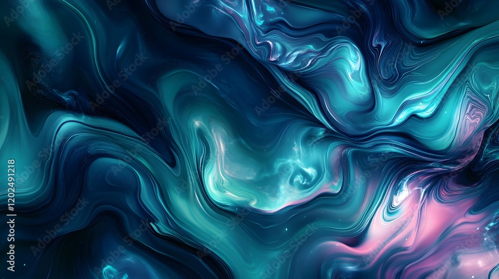 Obraz premium Abstract swirling teal and purple fluid art painting