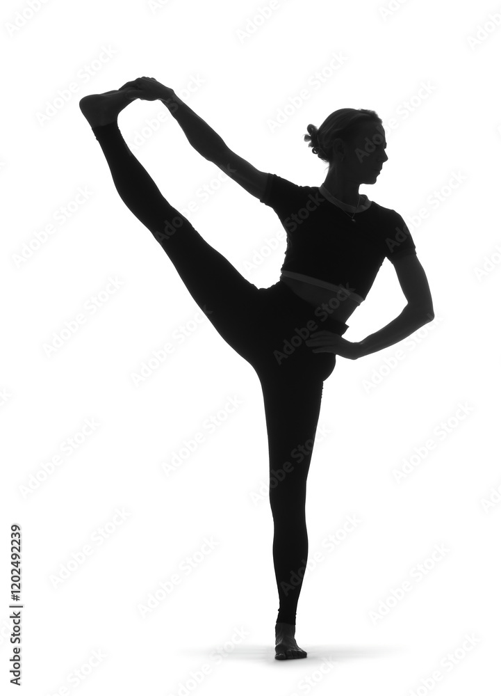 Silhouette of young woman practicing yoga on white background Silhouette of young woman practicing yoga on white background