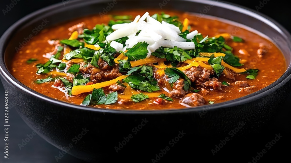 Spicy Beef Chili in Bowl, Close-up Food Photography Spicy Beef Chili in Bowl, Close-up Food Photography