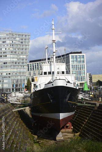 Boats in the harbour of liverpool city
