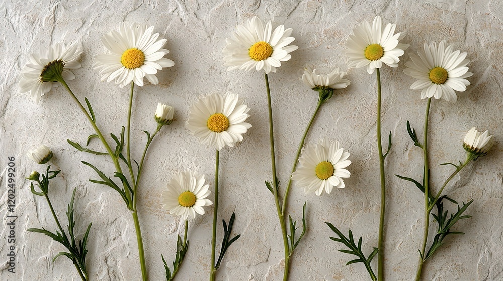 Obraz premium Daisies on green paper with yellow centers