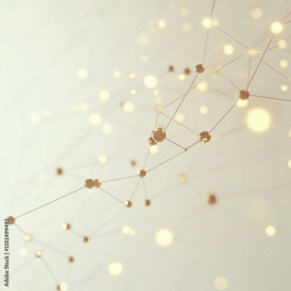 Obraz premium Abstract network of connected spheres and lines with glowing elements in soft background. Generative AI