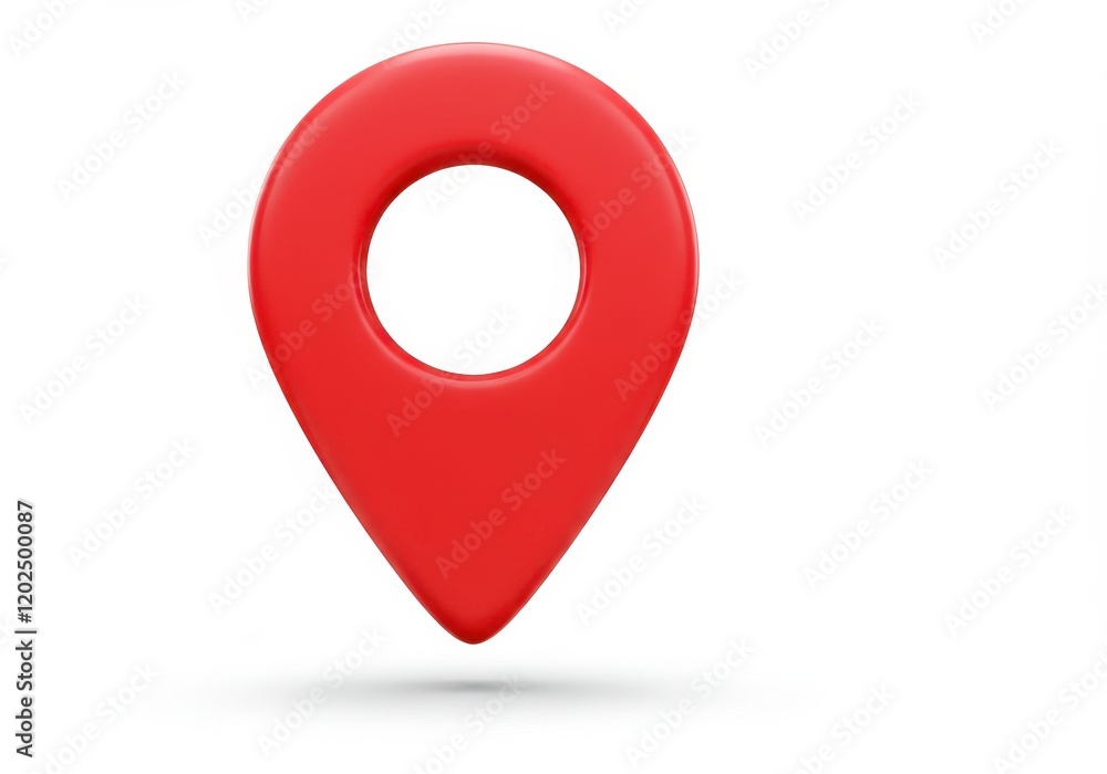 A 3D illustration of a bright red location pin with a hollow center floating against a white background A 3D illustration of a bright red location pin with a hollow center floating against a white background