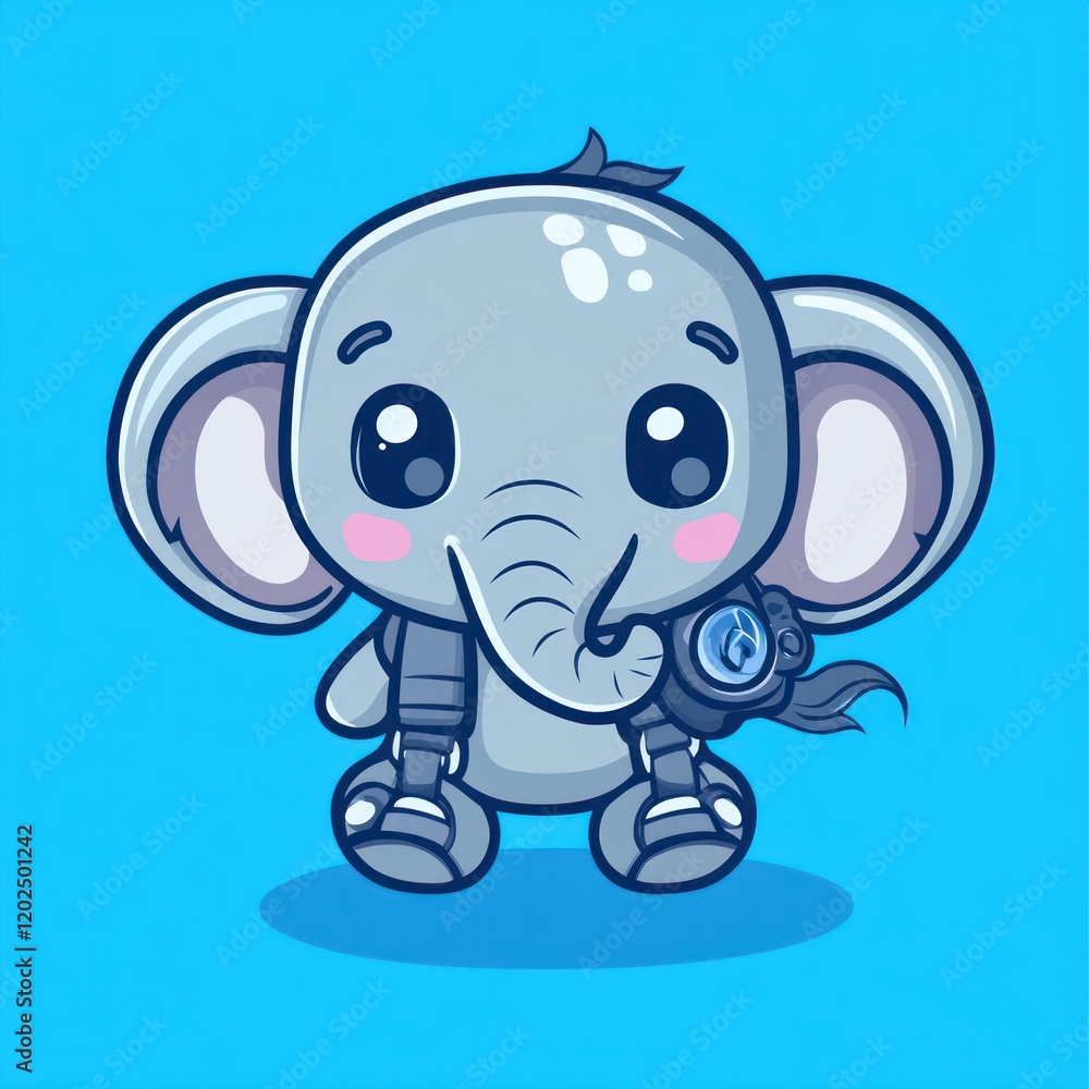 Cartoon elephant holding object on blue background for use as graphic design Cartoon elephant holding object on blue background for use as graphic design