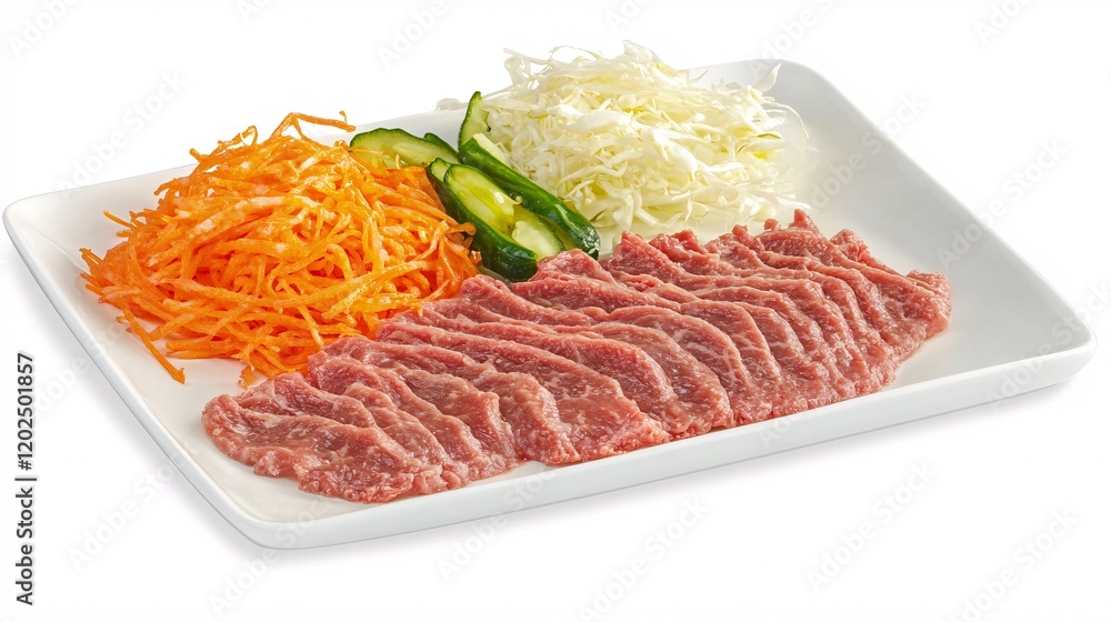 Delicious Sliced Beef with Shredded Carrot, Cabbage, and Cucumber Salad Delicious Sliced Beef with Shredded Carrot, Cabbage, and Cucumber Salad