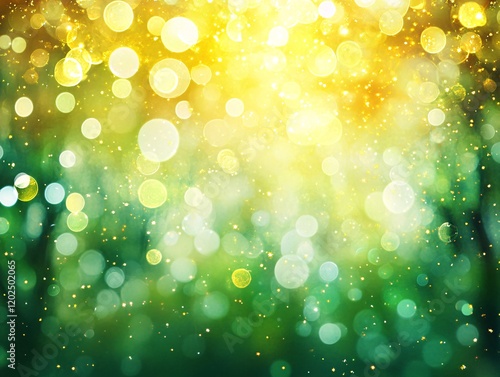 Golden Green Bokeh Lights Abstract Background