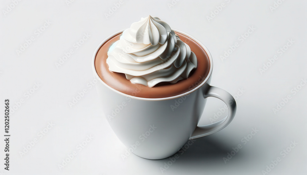 Delicious Hot Chocolate with Whipped Cream in a White Mug - Perfect for Cozy Winter Evenings and Cafe Promotions Delicious Hot Chocolate with Whipped Cream in a White Mug - Perfect for Cozy Winter Evenings and Cafe Promotions