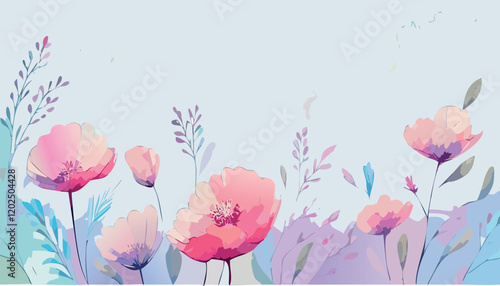 Abstract vector art floral background vector, wallpaper with watercolor, leaf framed, flower, vivid foliage, aquarelle frame.