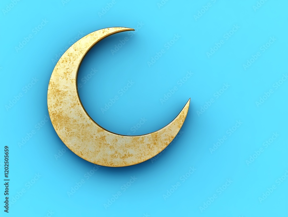 Golden Crescent Moon on Blue Background Golden Crescent Moon on Blue Background