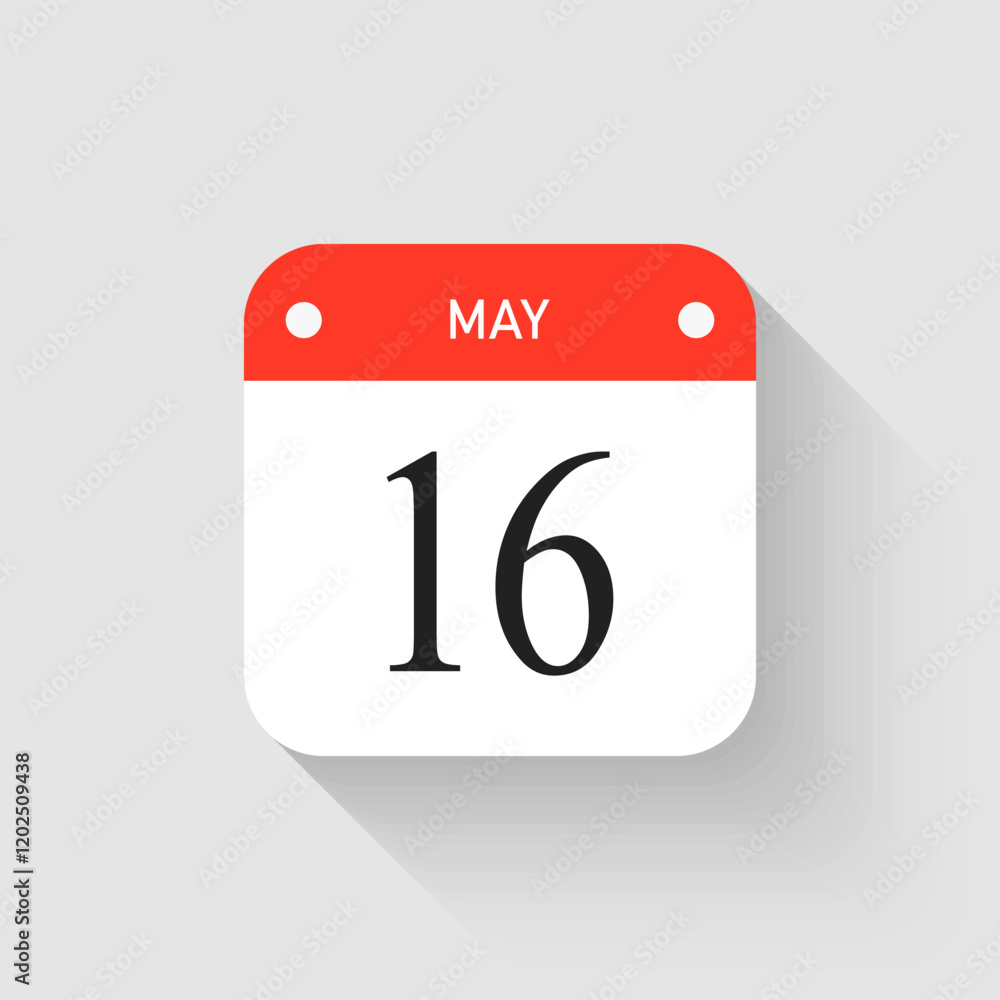 Vector icon page day calendar - 16 May month Vector icon page day calendar - 16 May month